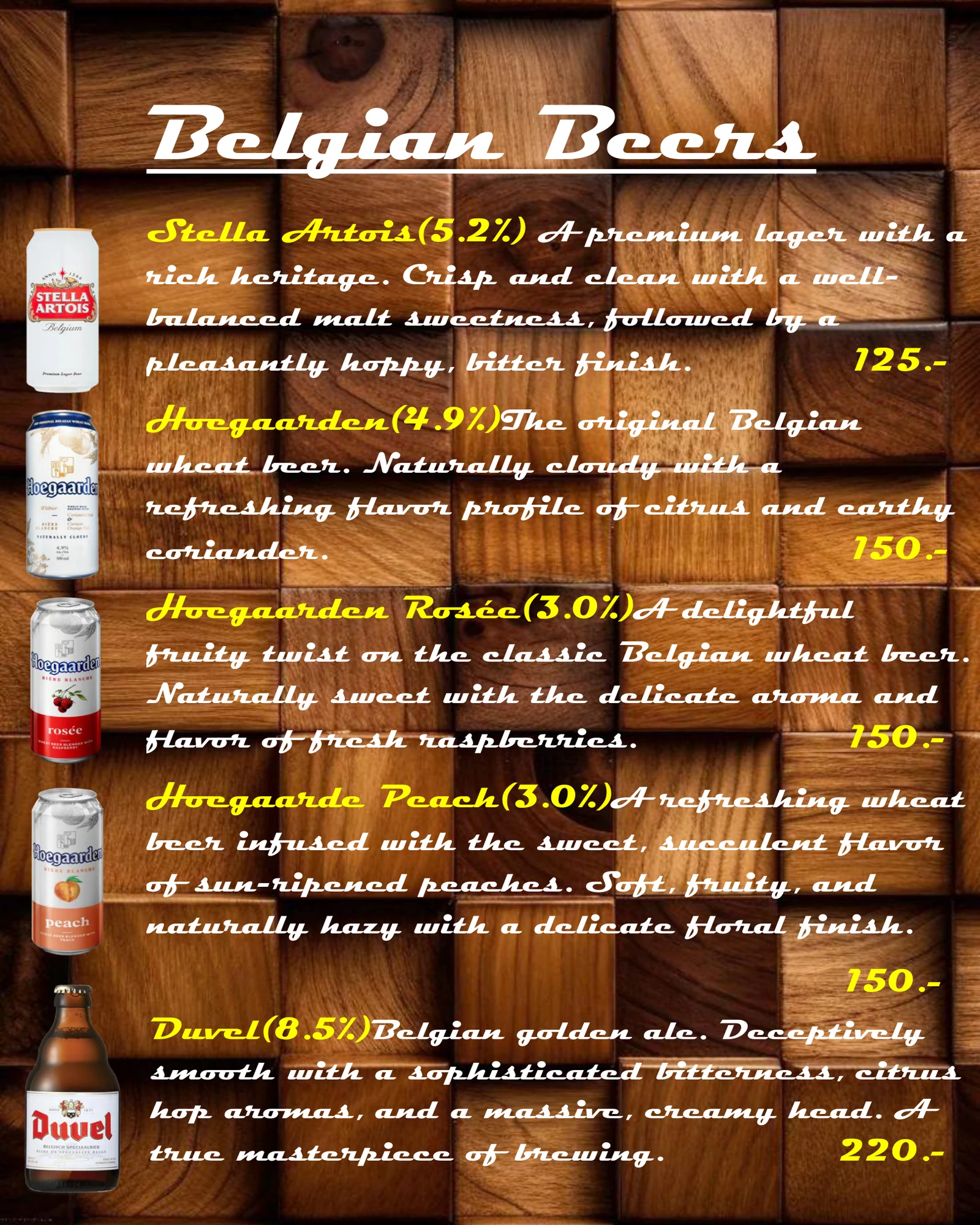 Belgian Beers Menu 1