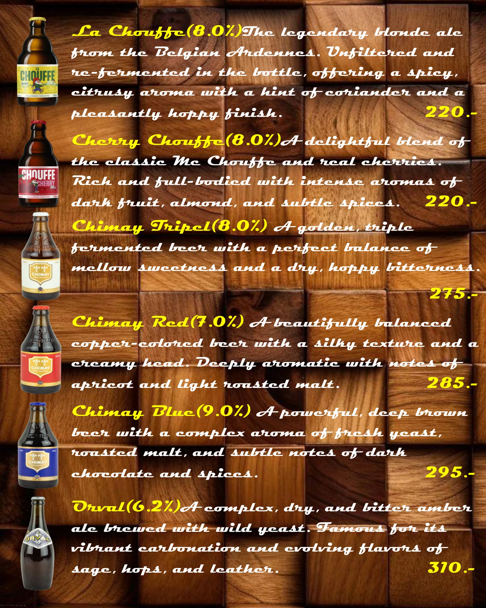 Belgian Beers Menu 2