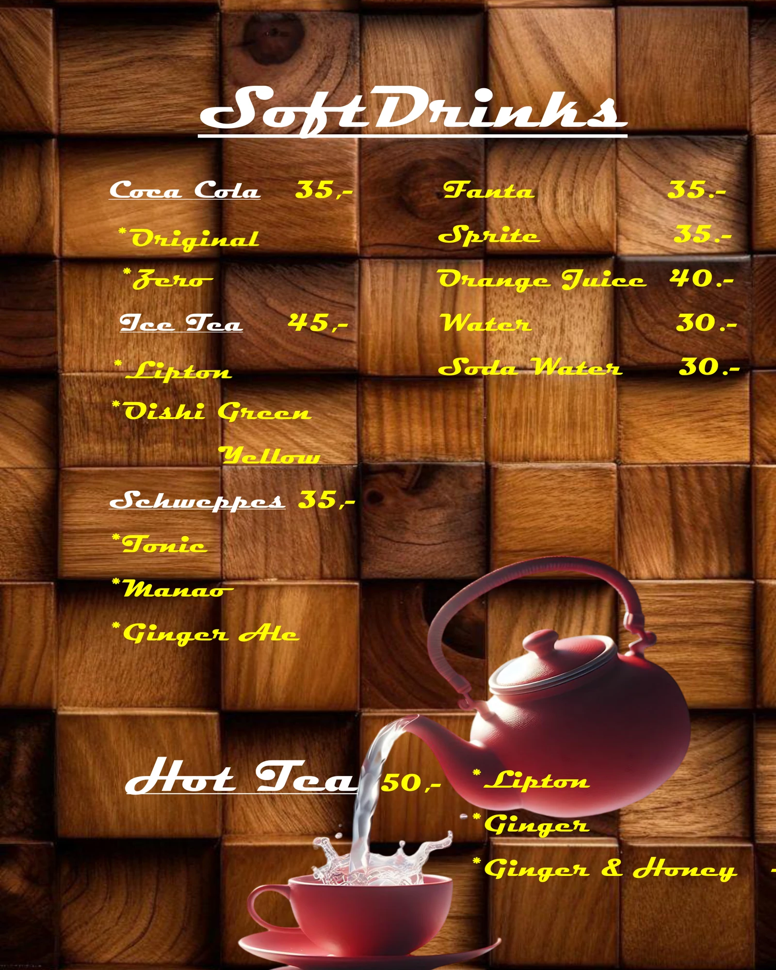 Soft Drinks Menu