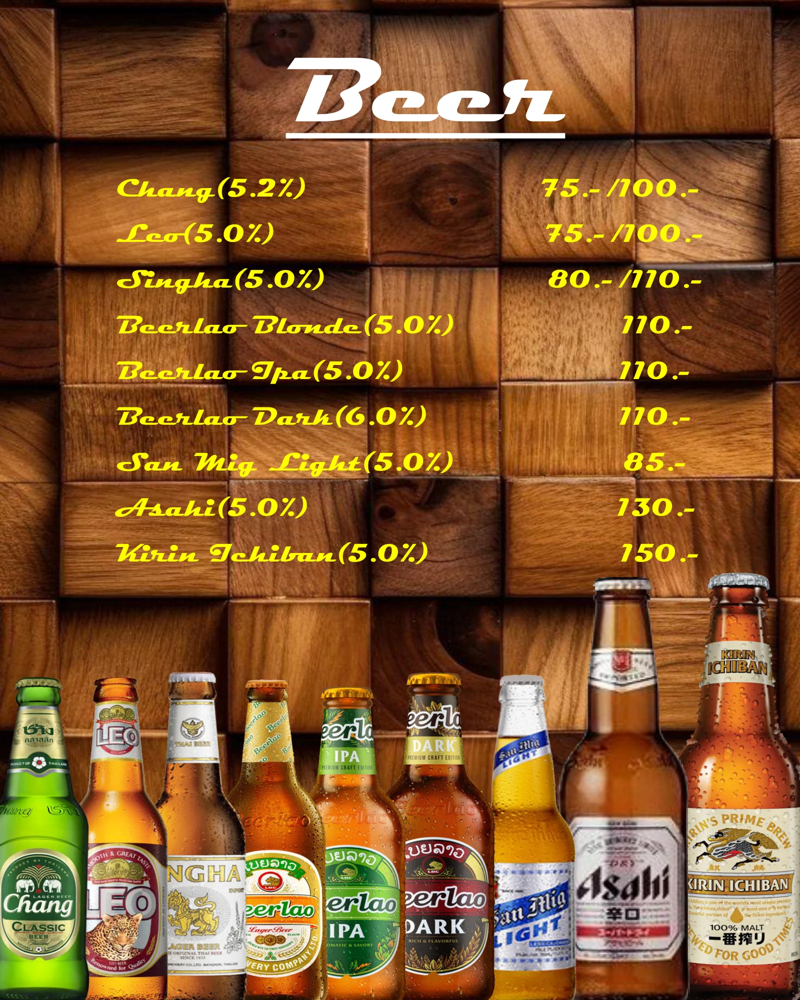 Thai & Asian Beers menu