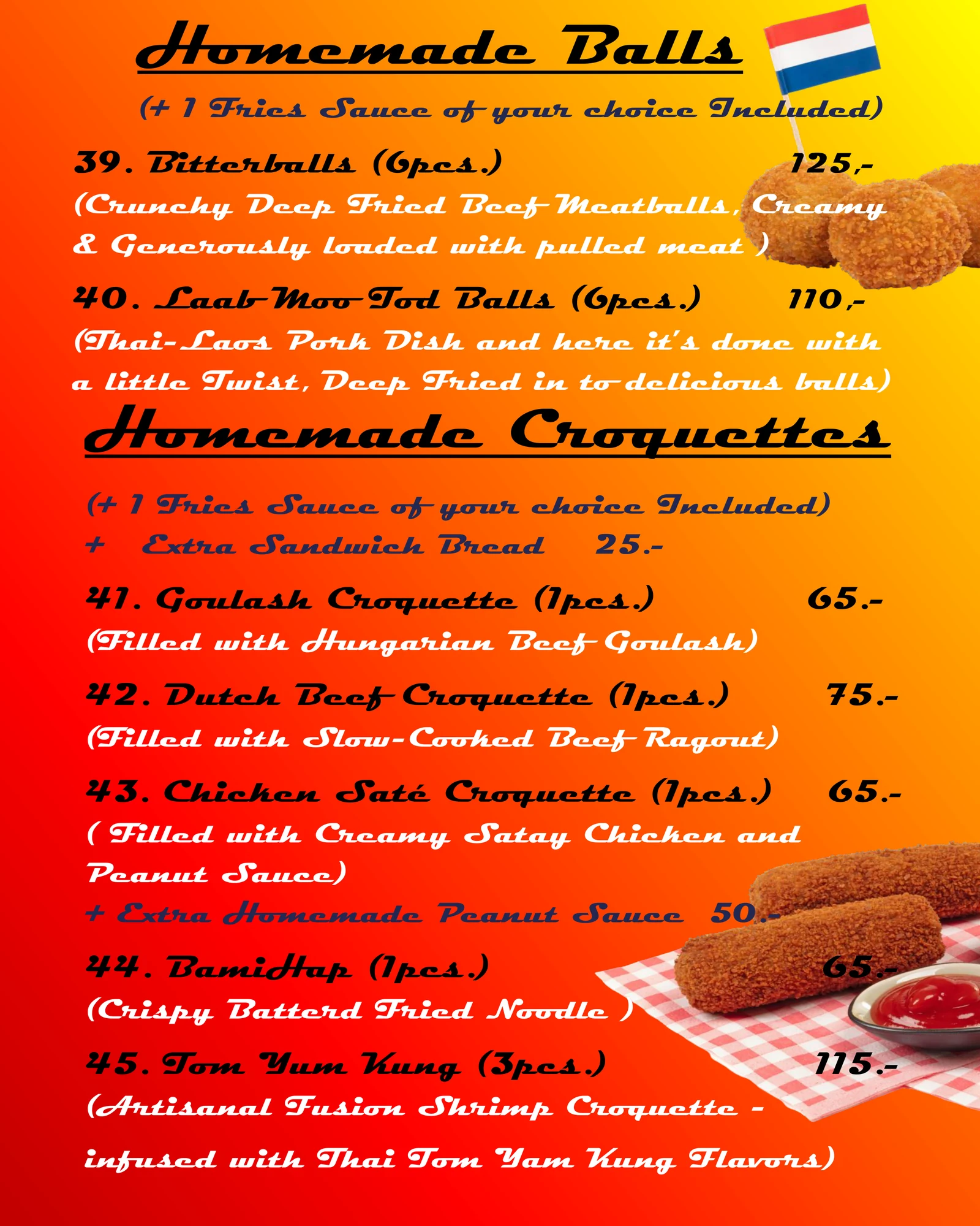Homemade Balls & Croquettes menu 