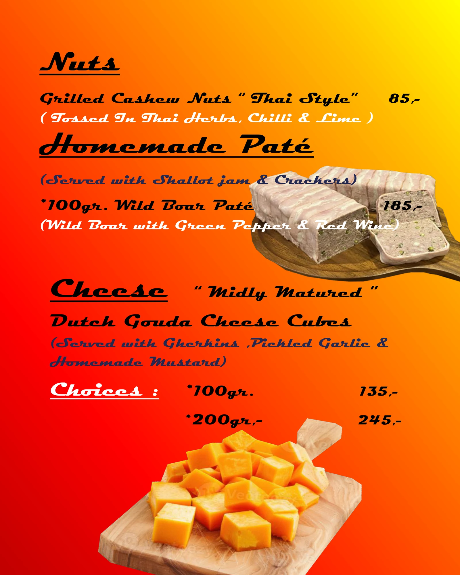Nuts -Paté -Cheese Menu