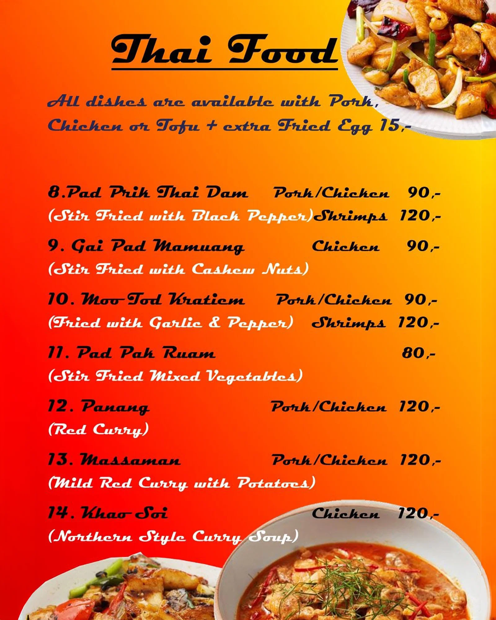Thai Food menu - dishes 8 to 14