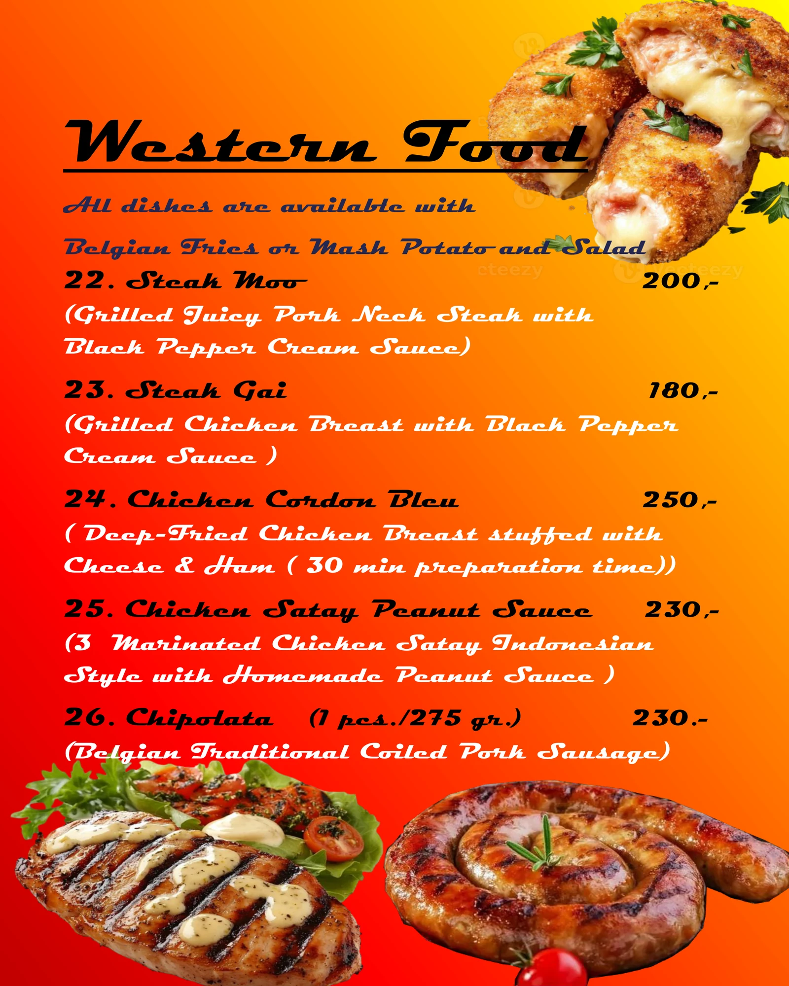 Western Food menu - dishes 22 to 26