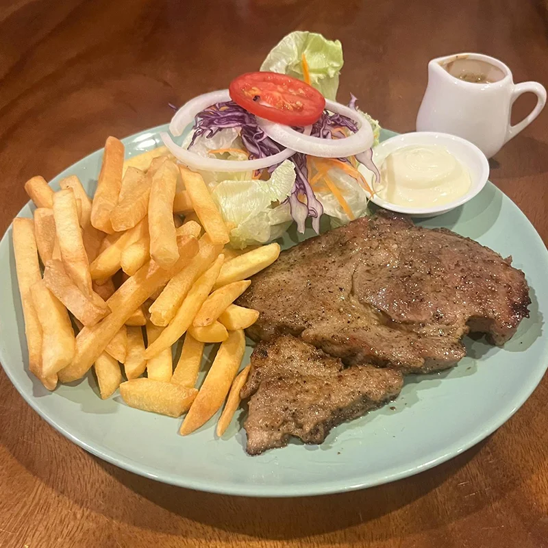 thai steak moo grilled pork neck steak with black pepper cream sauce