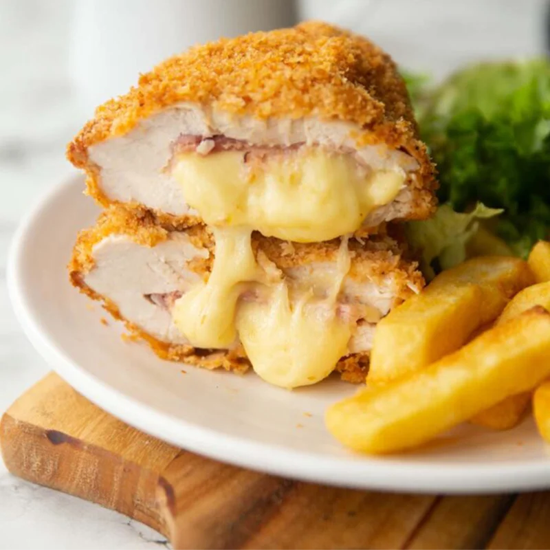 Chicken Cordon Bleu – Deep‑fried chicken breast stuffed with cheese and ham