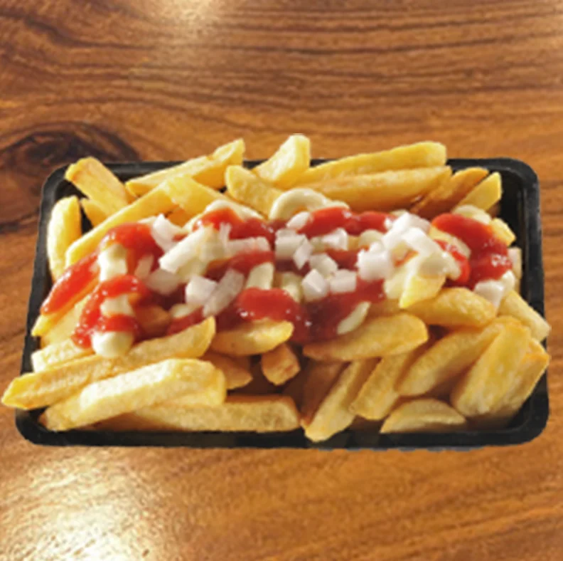 Belgian fries speciale with onion, ketchup and mayonnaise